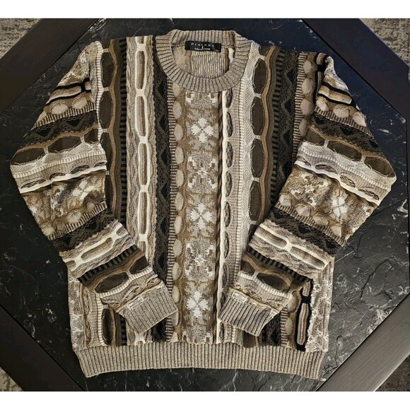 Protege Collection Vintage Sweater 3D Knit Biggie Coogi-Style Cosby Sz L 90s Y2K - Picture 1 of 6